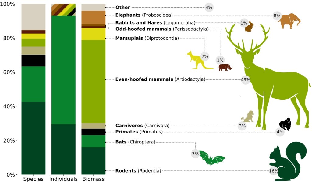 emlősfajok száma, egyedszáma és biomasszája
