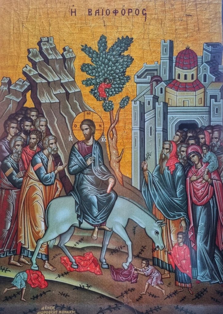 ikonkép, melyen Jézus bevonul Jeruzsálembe 