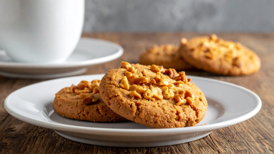 a tányéron két darab mogyoróvajas keksz