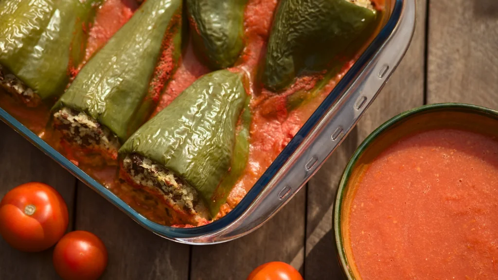töltött paprika paradicsom tál