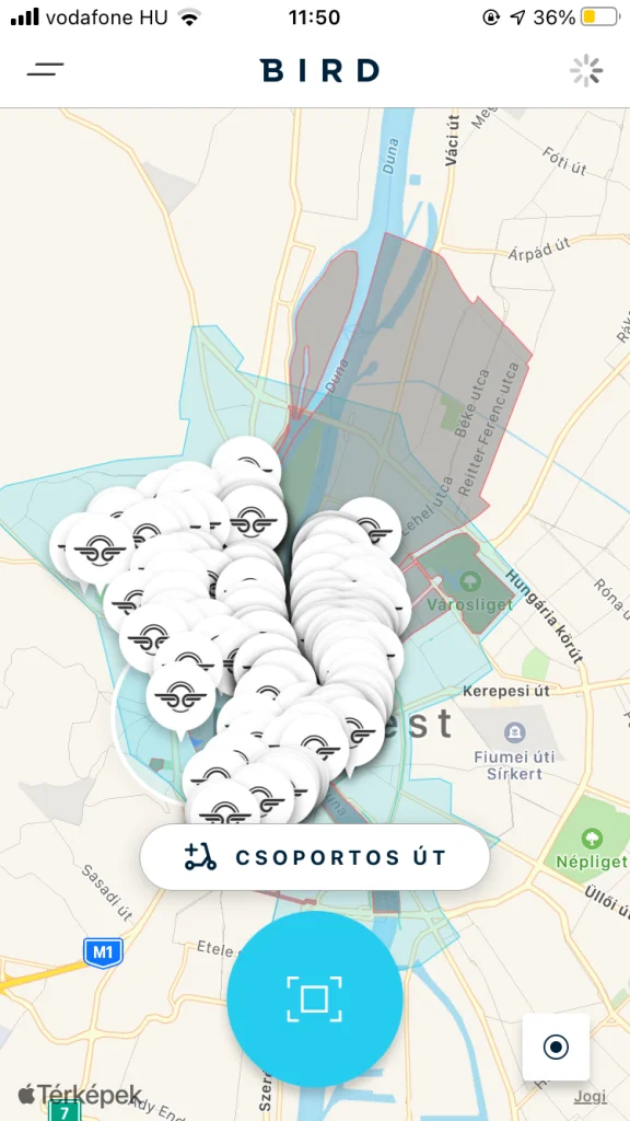 A Bird applikáció térképe