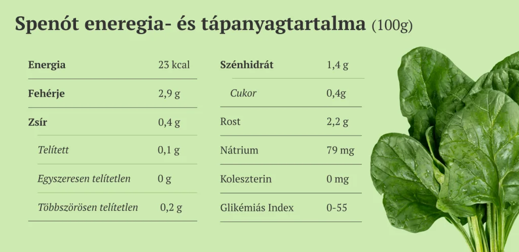 Friss spenótlevél tápanyagtartalma